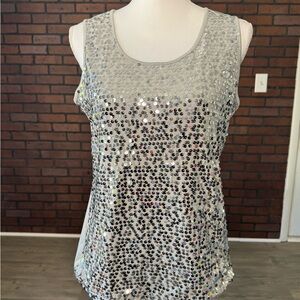 Covington Silver Sequin Sleeveless Tank‎ Top Women’s Medium Party Glam